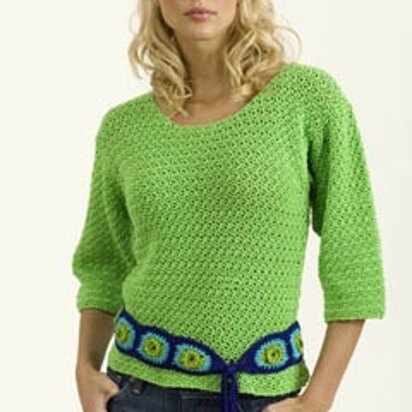 Crochet Lime Pullover with Granny Belt in Tahki Yarns Cotton Classic