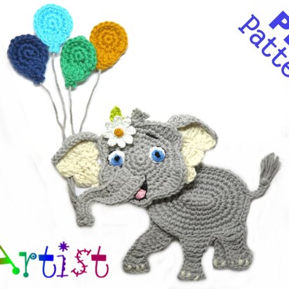 Elephant & Balloons Crochet Applique Pattern