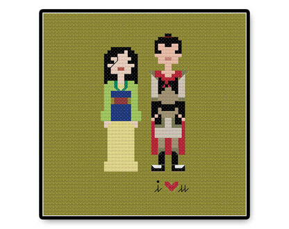 Mulan and Li Shang In Love - PDF Cross Stitch Pattern