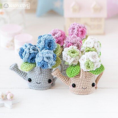 Crochet Flower Pattern Amigurumi Hydrangea in Watering Can Kawaii Amigurumi Pattern by AradiyaToys (Olka Novytska) flowers in pots ebook tutorial PDF file