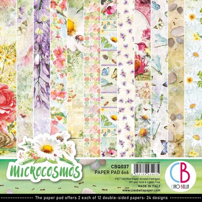 Ciao Bella Double-Sided Paper Pack 90lb 6"X6" 24/Pkg - Microcosmos, 12 Designs/2 Each