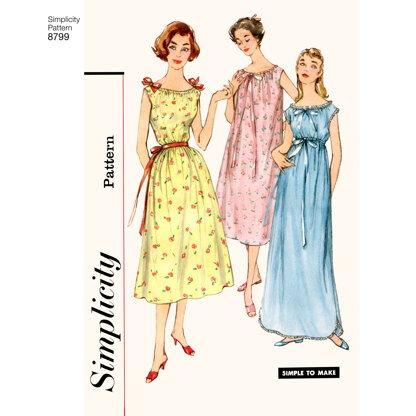 Simplicity 8799 Misses Vintage Nightgowns - Paper Pattern, Size A (XS-S-M-L-XL)