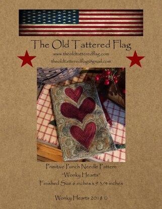 The Old Tattered Flag Wonky Hearts Punch Needle Pattern with Printed Weaver's Cloth - OTF2622 - Leaflet