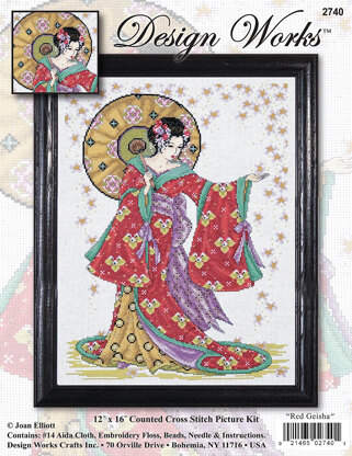 Design Works Red Geisha Cross Stitch Kit - 30cm x 40cm