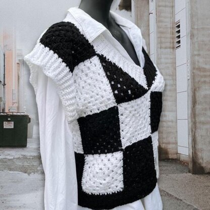 Wednesday Chessboard Crochet Vest
