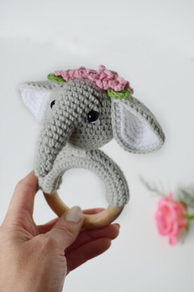 Elephant crochet rattle