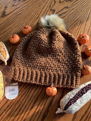 Katie Beanie with Faux Fur Pompon