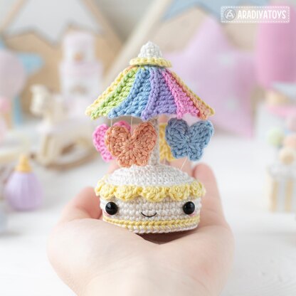 Amigurumi Crochet Pattern for kawaii music box carousel butterfly by AradiyaToys gift tutorial PDF file easy amigurumi pattern DIY project by AradiyaToys (Olka Novytska)