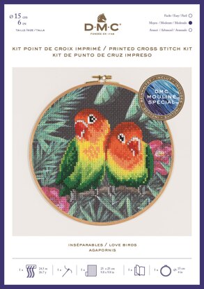 DMC Love Birds (printed fabric, 6" hoop) Cross Stitch Kit - 25cm x 25cm