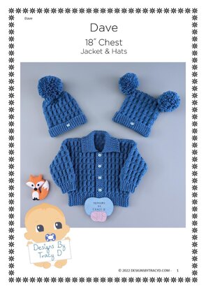 Dave Baby Jacket & hats knitting pattern 18" chest