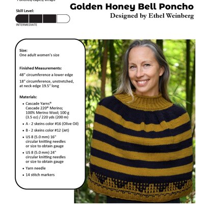 Golden Honey Bell Poncho in Cascade Yarns Cascade 220® Merino - W809 - Downloadable PDF - knitting pattern