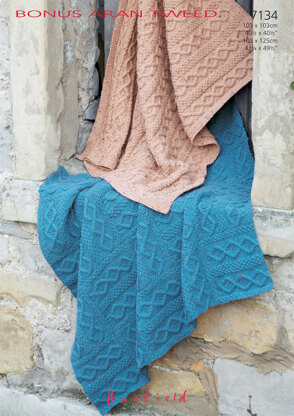 Blankets in Hayfield Bonus Aran Tweed with Wool - 7134 - Downloadable PDF