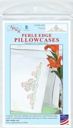 Jack Dempsey Stamped Pillowcases W White Perle Edge 2Pkg - Tulips