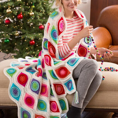 Retro Ornament Throw in Red Heart Super Saver Economy Solids - LW4869 - Downloadable PDF