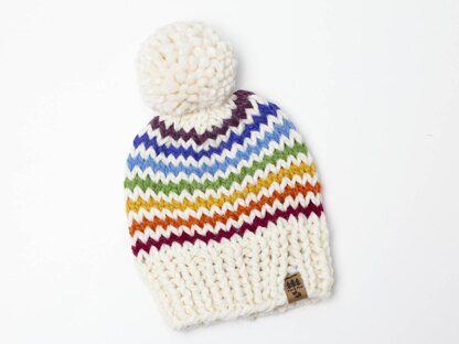 Rainbow Chunky Pompom Hat