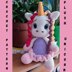 3 Crochet patterns plush unicorn with a baby in a kangaroo jumpsuit