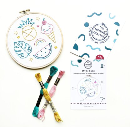 The Modern Crafter Beginner Printed Embroidery Kit - Fruit & Ice Cream - 6in