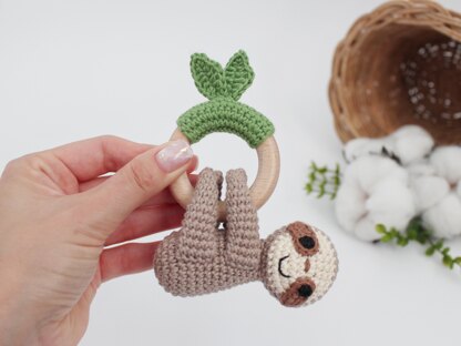 Sloth crochet pattern animal baby rattle teether toy Amigurumi pattern for newborn