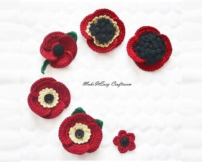 Crochet poppy. Flower brooch. Remembrance poppy