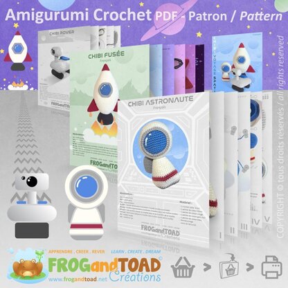 CHIBI - Space Travel Astronaut Rocket Rover / Voyage Spatial Spationaute Fusée Espace - Amigurumi FROGandTOAD Créations