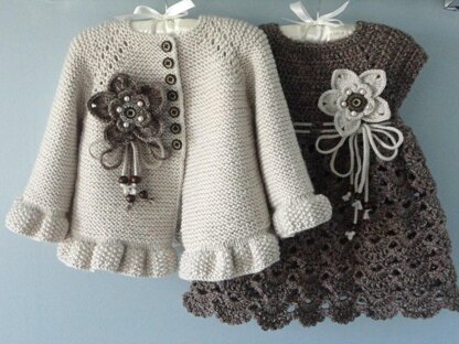 Knit Crochet PATTERN Newborn Baby Girl Clothes Jacket and Dress