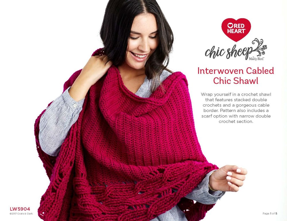Cabled Chic Shawl in Red Heart Chic Sheep - LW5904 - PDF LoveCrafts