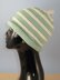 Stripe Roll Brim Topknot Beanie Hat