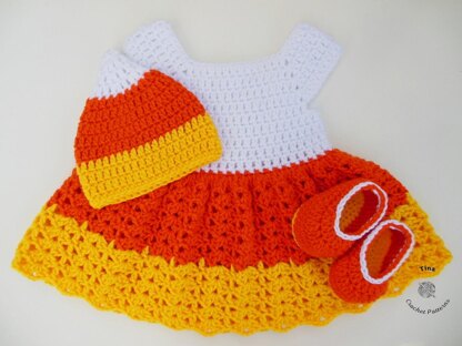 Candy Corn Baby Hat, Dress and Shoes Outfit