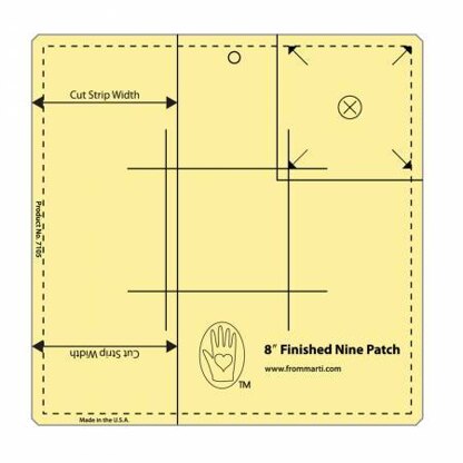 Marti Michell 8in Nine Patch Ruler Amber Acrylic Etch Quilting Template