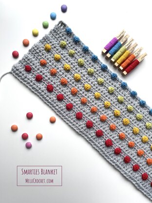 Smarties Bobble Blanket Rainbow pattern by Melu Crochet