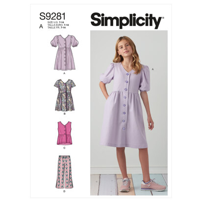 Simplicity Girls' Dresses, Top & Pants S9281 - Paper Pattern, Size A (7-8-10-12-14)