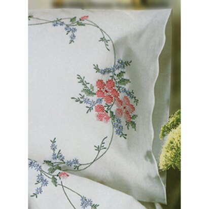 Tobin Stamped Pillowcase Pair 20in x 30in Wild Rose Embroidery Kit