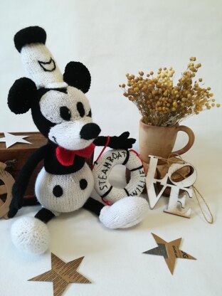 Toy Knitting pattern for a Mickey Mouse toy based on Steamboat Willie