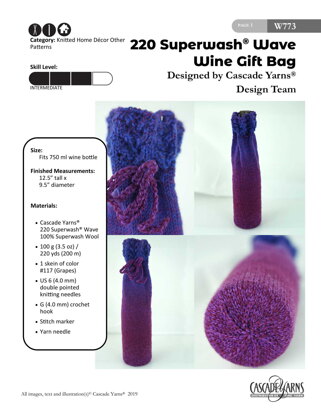 Wine Gift Bag in Cascade Yarns 220 Superwash Wawe - W773 - Downloadable PDF