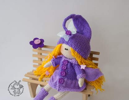 Lilac fairy dreams doll knitted flat