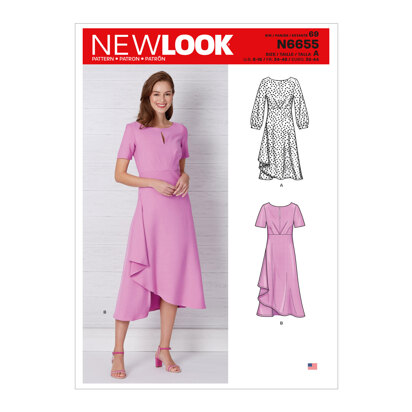 New Look N6655 Misses' Dress In Two Lengths With Sleeve Variations 6655 - Paper Pattern, Size 6-8-10-12-14-16-18