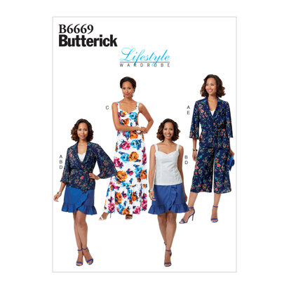 Butterick Jacke, Schärpe, Oberteil, Kleid, Rock und Hose für Damen B6669 - Schnittmuster