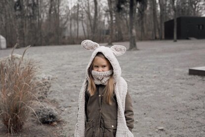 Suede bunny hooded scarf