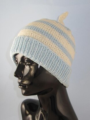 Simple Stripe Topknot Beanie Hat