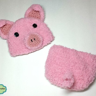 Newborn Pig Hat and Diaper Cover Set