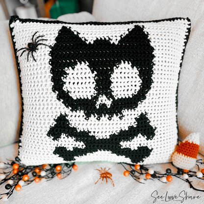 Halloween Cat Skull Pillow