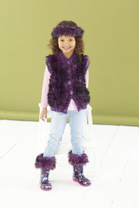 Childrens Jacket, Gilet, Headband, Boot Toppers, and Hat in King Cole Fashion Aran and Luxury Fur in King Cole - 5444 - Leaflet