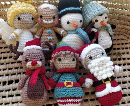 Crochet amigurumi christmas dolls angel elf gingerbread cookie man rudolph reindeer Santa Claus snowman