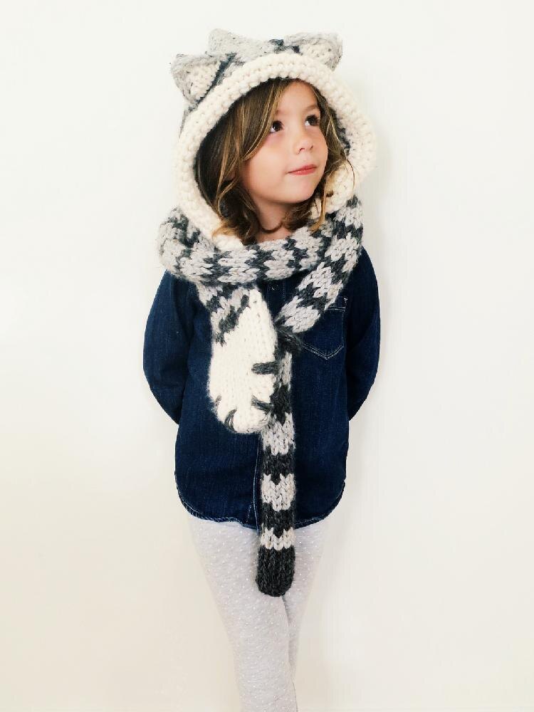 Tilly the Tabby Cat Hooded Scarf Knitting Crochet pattern by Two