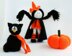 Halloween knitting patterns Sale : Black Cat in the orange Hat, Young Witch and Pumpkin - (knitted round)