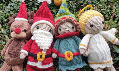 Christmas crochet dolls angel elf rudolph santa claus