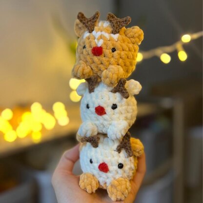 Set of 3 chubby reindeers crochet pattern, No sew PDF tutorial, Christmas pattern