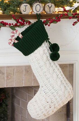 Crochet Cable Stocking in Red Heart Super Saver Economy Solids - LW3209