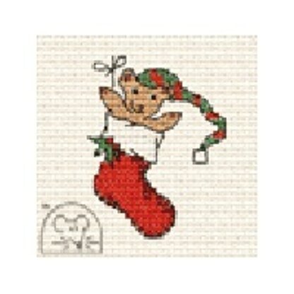Mouseloft Christmas Card Stitchlet - Teddy in Stocking Cross Stitch Kit - 64mm