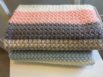 Crochet Blanket, Pom Pom Stripe Crochet Blanket Kit 